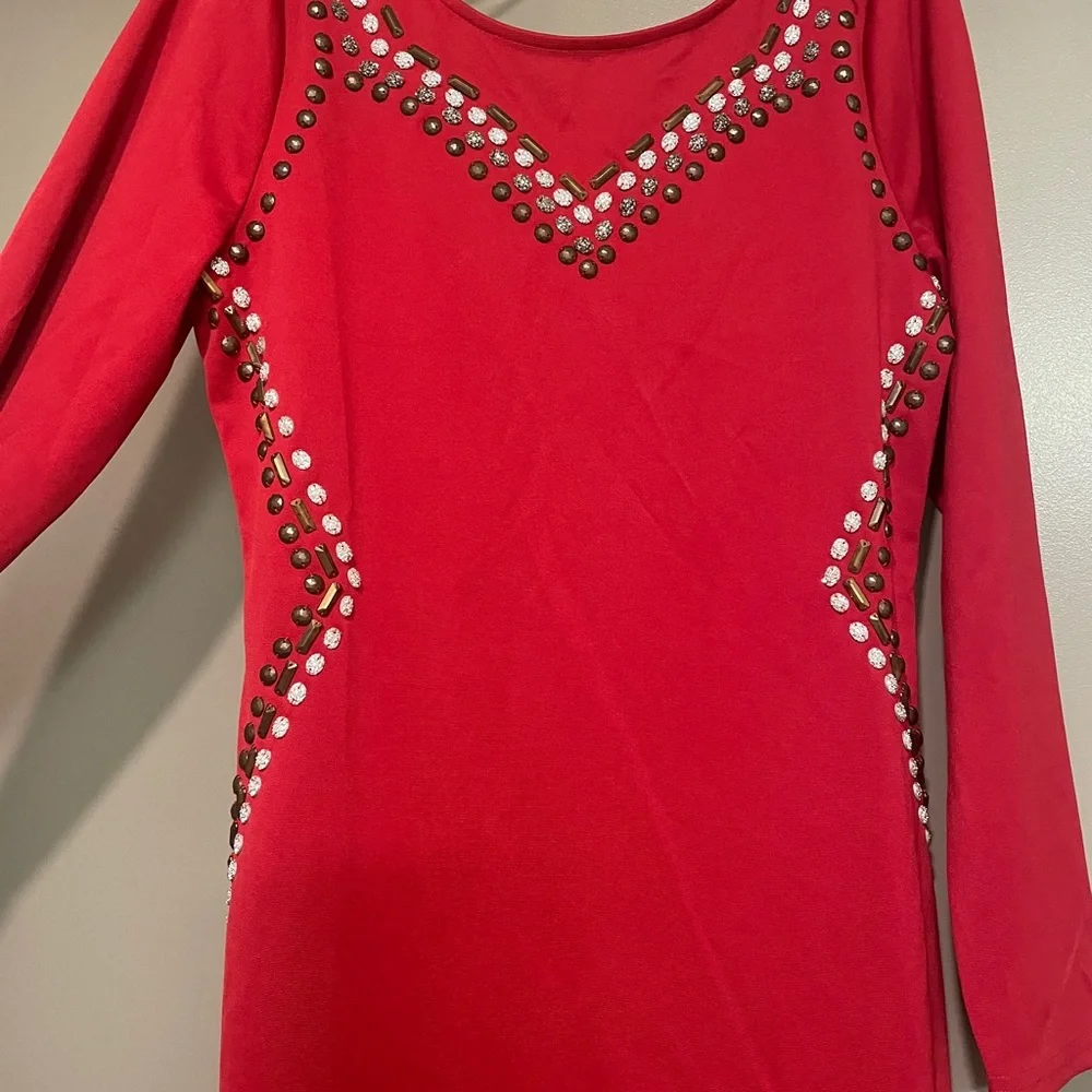 Esley Red Studded Dress sz Large - Picture 2 of 6